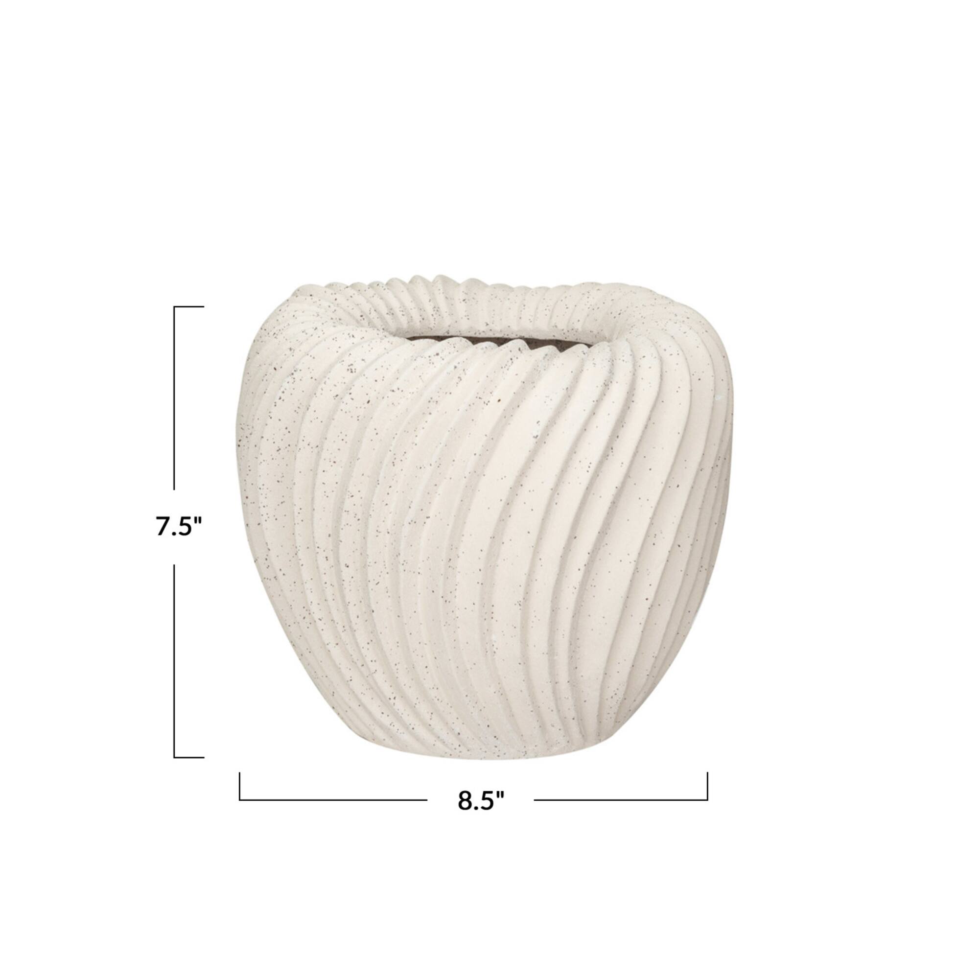 Hello Honey® 8.5" White Speckled Sand Finish Stoneware Pleated Planter